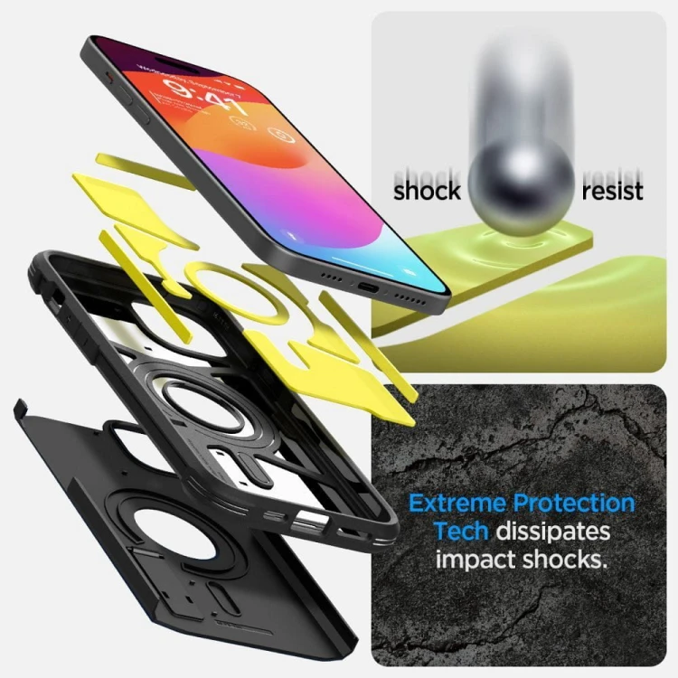 Ekstremalnie wytrzymałe etui Spigen Tough Armor Mag do iPhone 15 – Black (Kompatybilne z MagSafe)