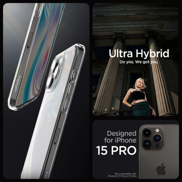 Niezawodne etui hybrydowe Spigen Ultra Hybrid do iPhone 15 Pro – Frost Clear