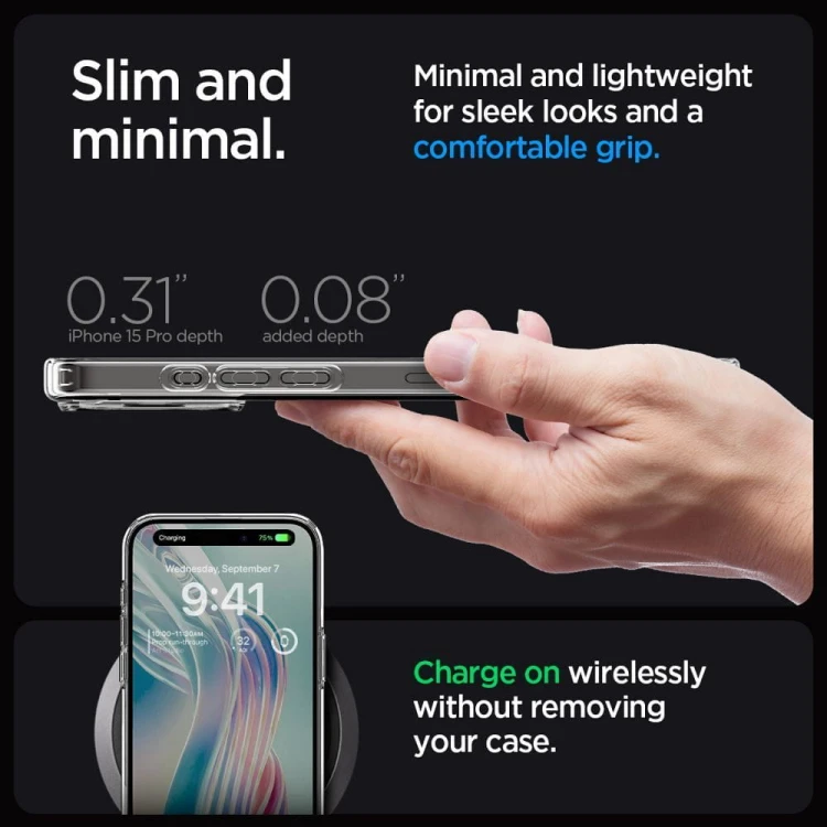 Niezawodne etui hybrydowe Spigen Ultra Hybrid do iPhone 15 Pro – Frost Clear