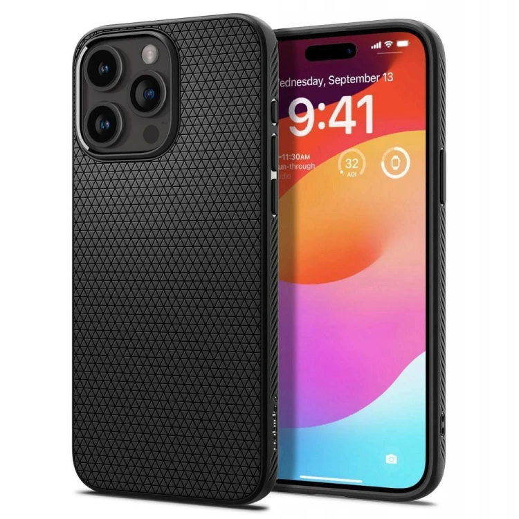 Smukłe etui ochronne Spigen Liquid Air do iPhone 15 Pro – Matte Black