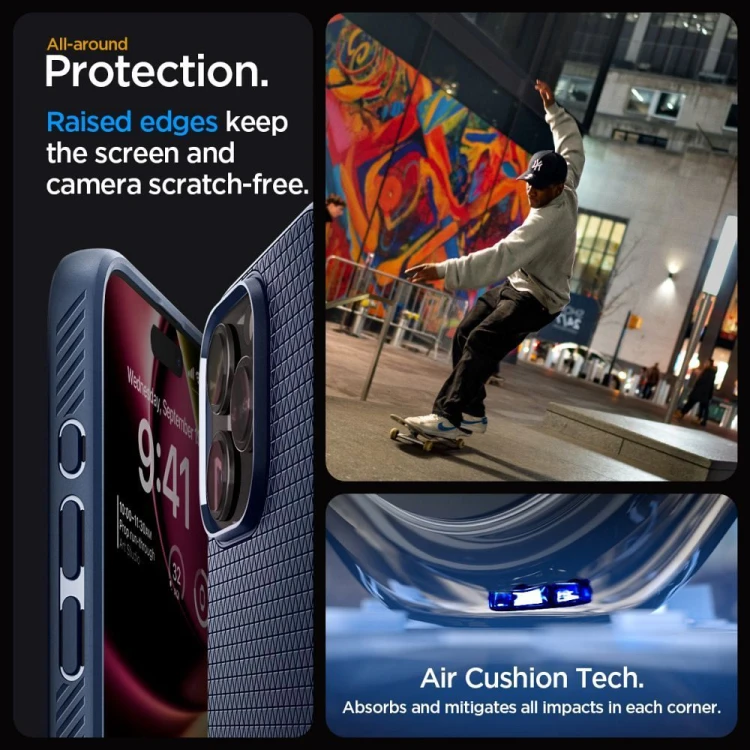 Smukłe etui ochronne Spigen Liquid Air do iPhone 15 Pro Max – Navy Blue