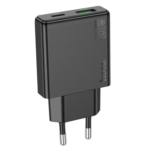 Szybka ładowarka sieciowa Hoco N38 20W (USB-C Power Delivery + USB-A Quick Charge) – czarna