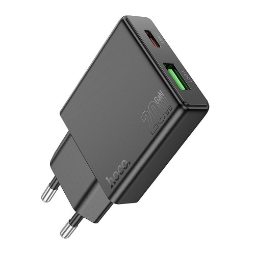 Szybka ładowarka sieciowa Hoco N38 20W (USB-C Power Delivery + USB-A Quick Charge) – czarna