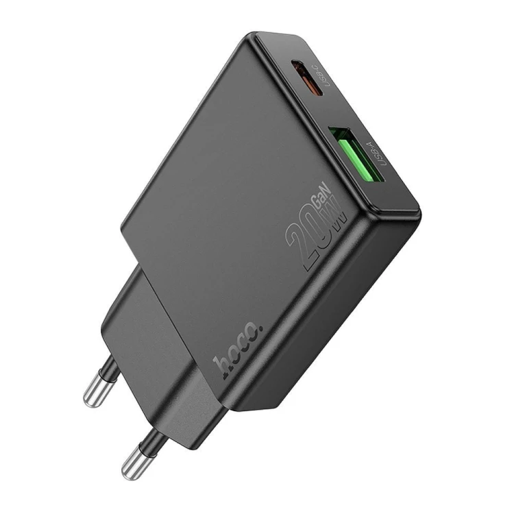 Szybka ładowarka sieciowa Hoco N38 20W (USB-C Power Delivery + USB-A Quick Charge) – czarna