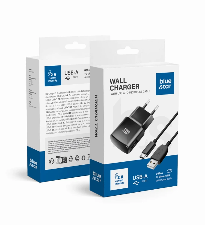 Ładowarka sieciowa Blue Star 10W USB-A Kabel Micro USB TFK-TC-1100B Czarna