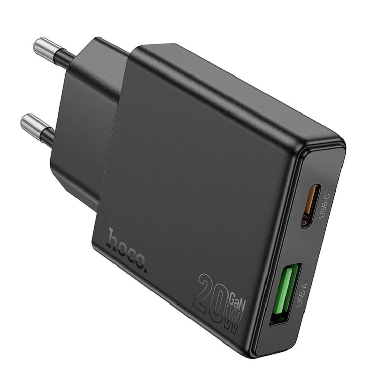 Szybka ładowarka sieciowa Hoco N38 20W (USB-C Power Delivery + USB-A Quick Charge) – czarna