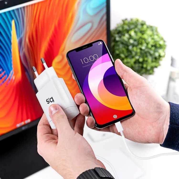 zybka ładowarka sieciowa Blue Star 18W USB-C PD QC4.0 Kabel Lightning Biała