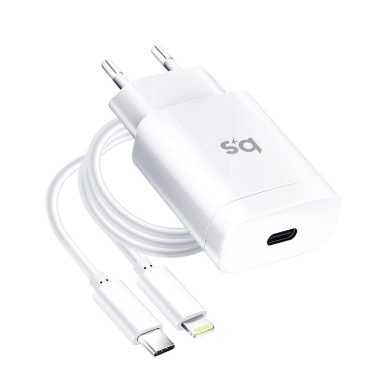 zybka ładowarka sieciowa Blue Star 18W USB-C PD QC4.0 Kabel Lightning Biała