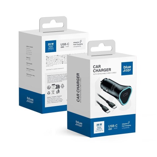 Ładowarka samochodowa Blue Star 20W PD QC3.0 Kabel USB-C 60W Czarna