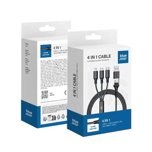Kabel 4w1 Blue Star Cafule C172 USB-C USB-A do Lightning USB-C Micro 12W 1,2m Czarny