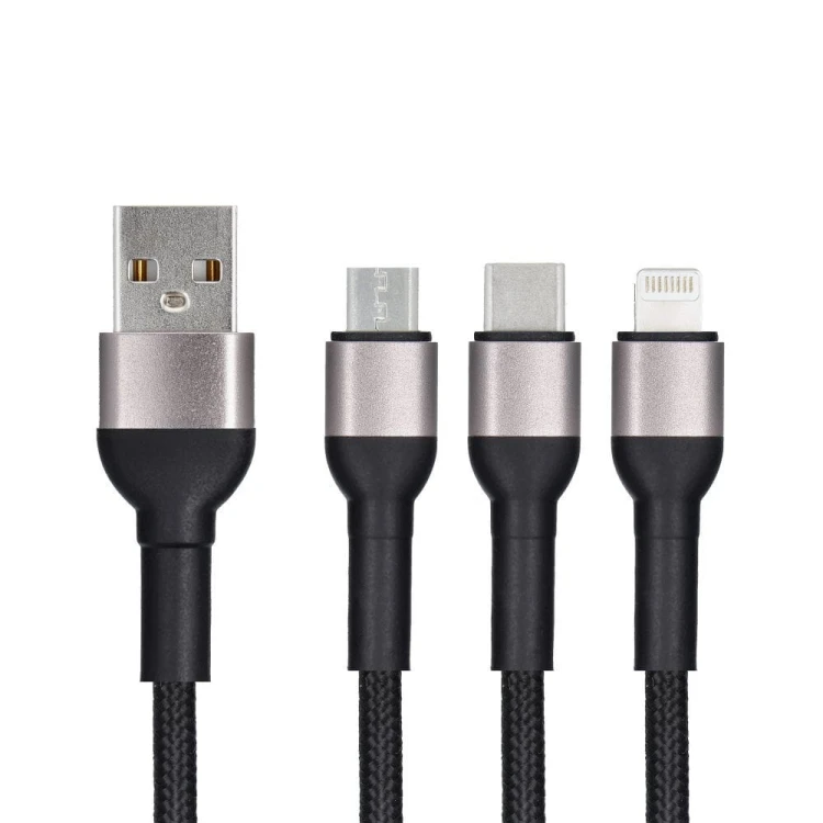 Kabel 3w1 Blue Star USB-A do Lightning USB-C Micro 3A 1,2m Czarny