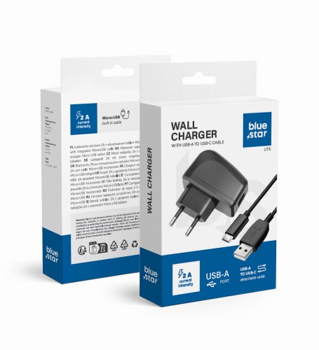Ładowarka sieciowa Blue Star Lite 10W USB-A Kabel USB-C Czarna