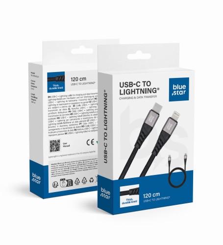 Kabel USB-C do Lightning Blue Star 2,4A Oplot 1,2m Czarny