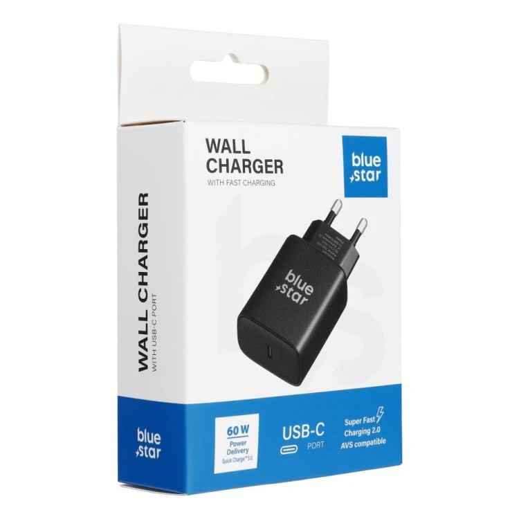 Ładowarka sieciowa Blue Star 60W USB-C AVS SFC2.0 do Samsung S26 Ultra Czarna
