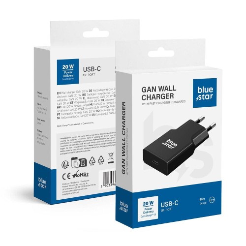 Ładowarka sieciowa Blue Star Slim GaN 20W USB-C PD QC4.0 Czarna