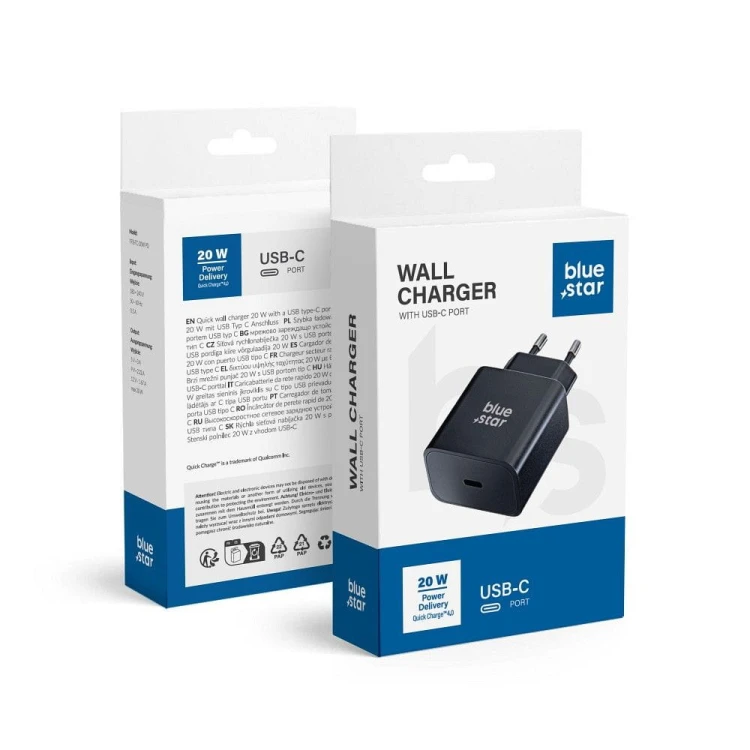 Ładowarka sieciowa Blue Star 20W USB-C PD QC4.0 AFC Czarna TFB-TC-20WPD