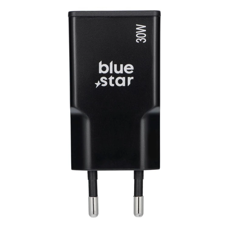 Ładowarka sieciowa Blue Star Slim GaN 30W 2xUSB-C PD SFC2.0 Czarna