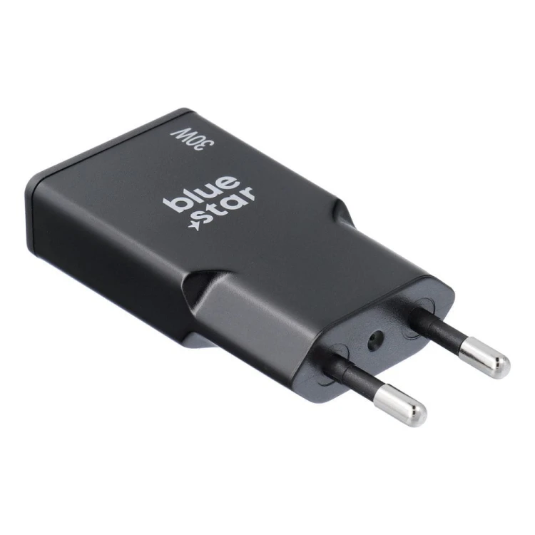 Ładowarka sieciowa Blue Star Slim GaN 30W 2xUSB-C PD SFC2.0 Czarna