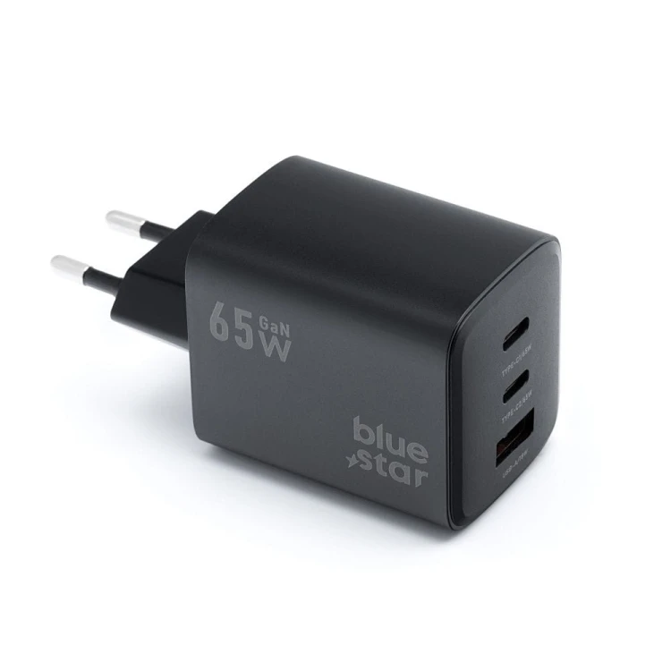 Ładowarka sieciowa Blue Star GaN 65W 2xUSB-C USB-A SFC2.0 PD Czarna