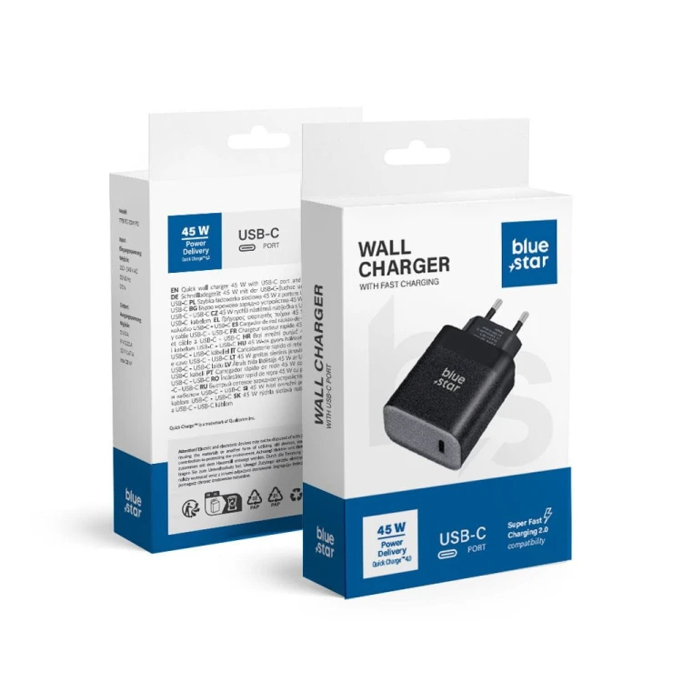 Ładowarka sieciowa Blue Star 45W USB-C PD SFC2.0 QC4.0 Czarna TFB-TC-45W