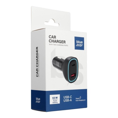 Ładowarka samochodowa Blue Star 63W USB-C USB-A SFC2.0 PD PPS Czarna