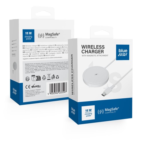 Ładowarka bezprzewodowa BLUE STAR 15W MagSafe Qi Biała