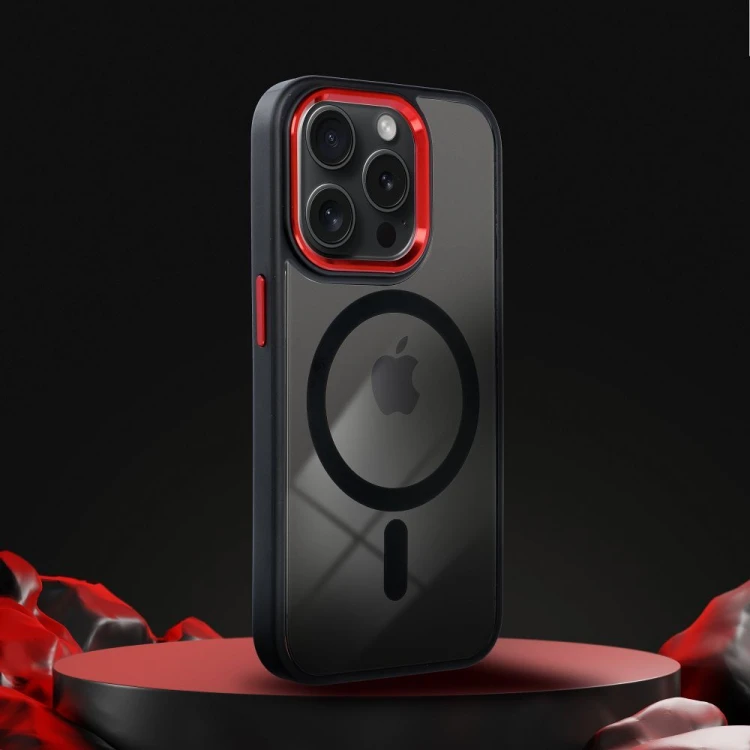 Przezroczyste etui ochronne Color Edge Mag Cover do iPhone 17 – Black-Red / Czarno-czerwone (Kompatybilne z MagSafe)