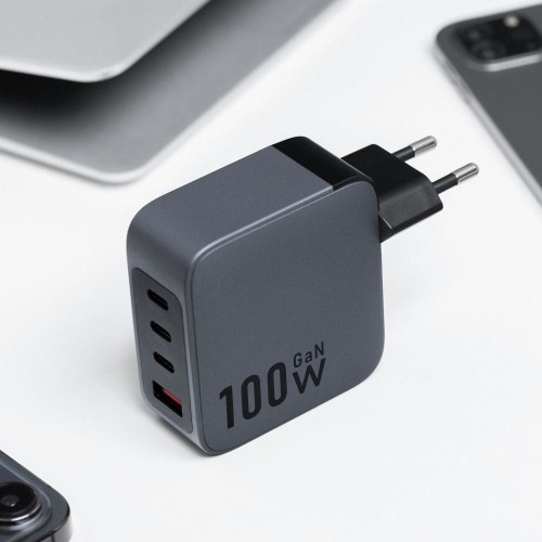 Szybka ładowarka sieciowa Forcell F-Energy GaN 100W – 3x USB-C / 1x USB-A – Szara (VT-46)