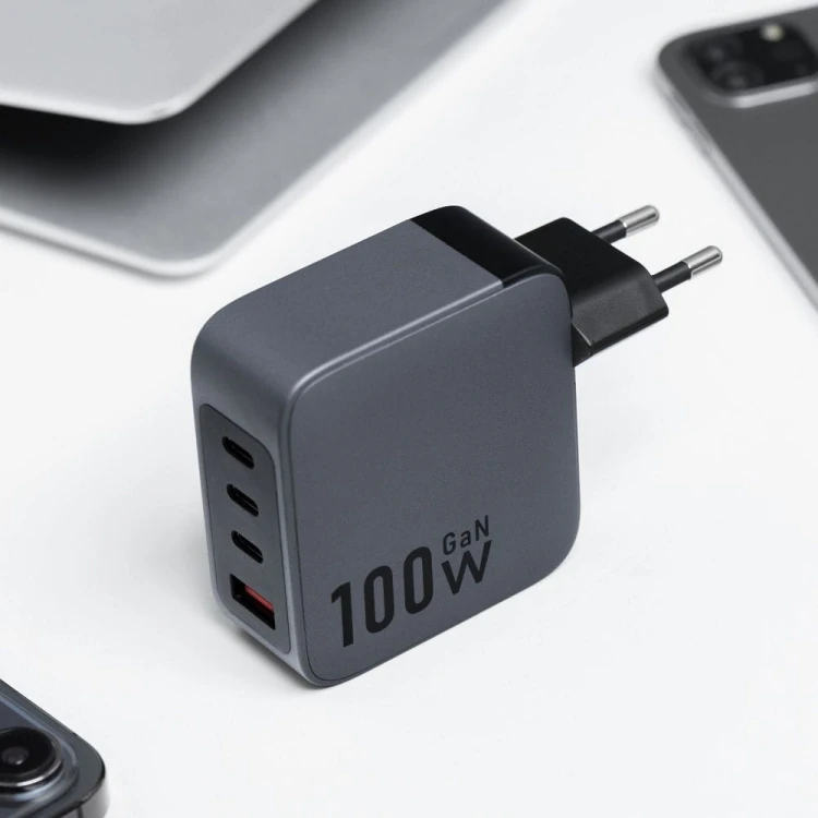Szybka ładowarka sieciowa Forcell F-Energy GaN 100W – 3x USB-C / 1x USB-A – Szara (VT-46)