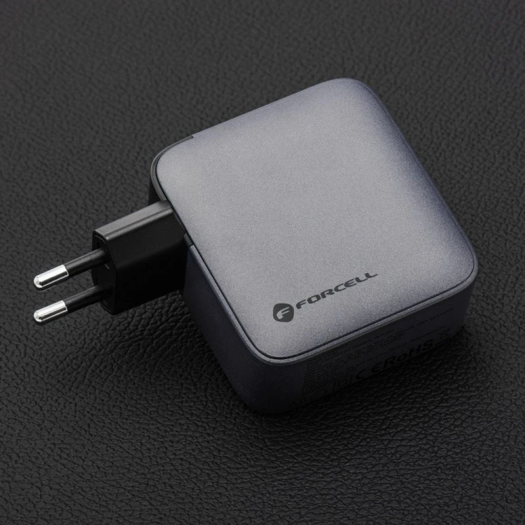 Szybka ładowarka sieciowa Forcell F-Energy GaN 100W – 3x USB-C / 1x USB-A – Szara (VT-46)
