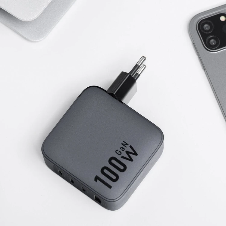 Szybka ładowarka sieciowa Forcell F-Energy GaN 100W – 3x USB-C / 1x USB-A – Szara (VT-46)