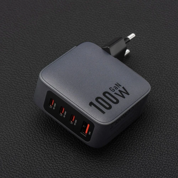 Szybka ładowarka sieciowa Forcell F-Energy GaN 100W – 3x USB-C / 1x USB-A – Szara (VT-46)