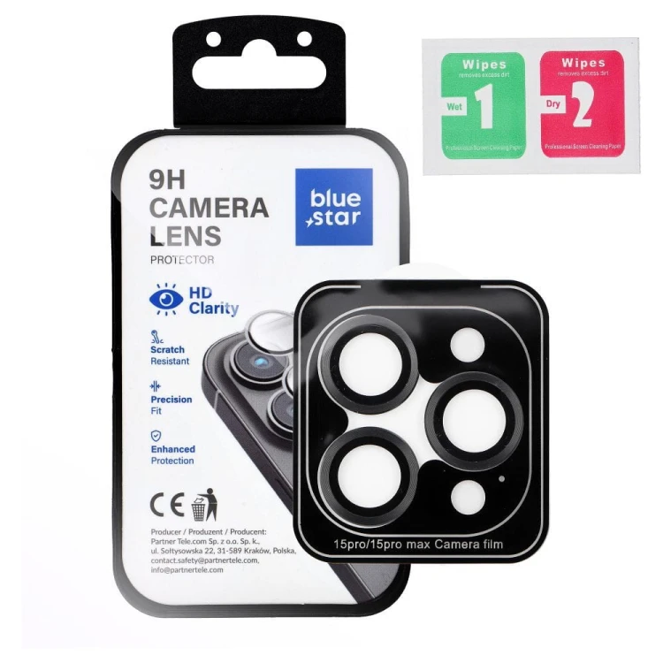 Szkło na aparat Blue Star Easy Install iPhone 15 Pro / 15 Pro Max czarne