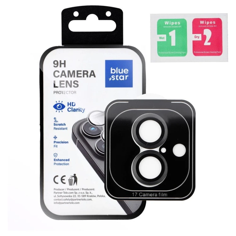 Szkło na aparat Blue Star Easy Install iPhone 17 z aplikatorem czarne