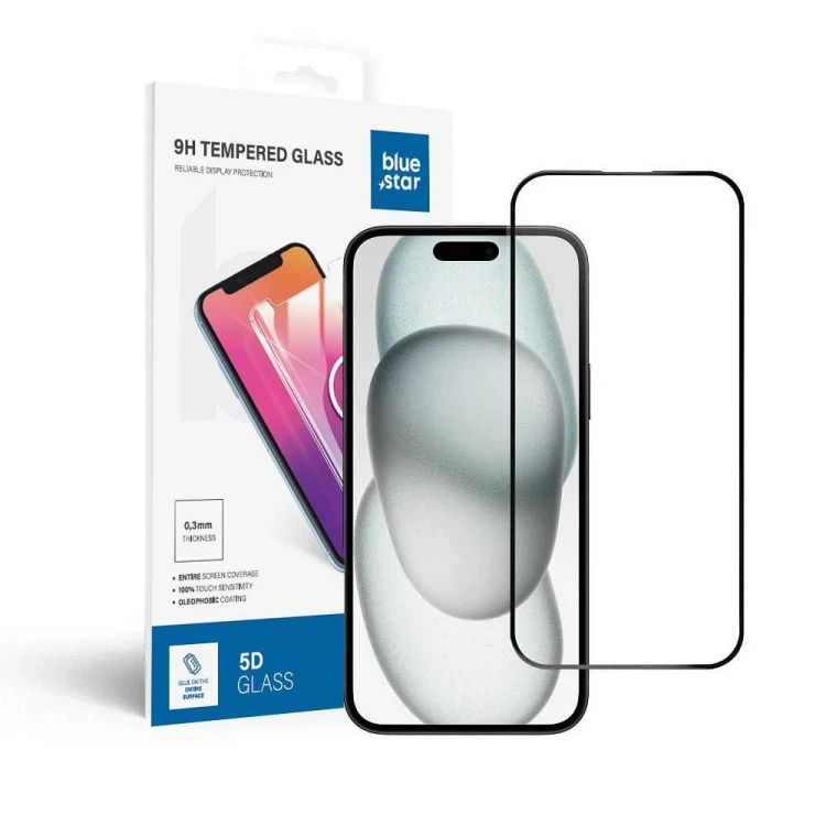Szkło hartowane Blue Star 5D iPhone 15 Plus 16 Plus Full Glue Czarne