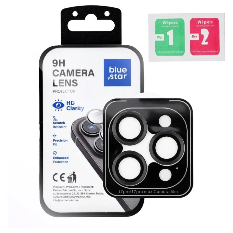 Szkło na aparat Blue Star Easy Install iPhone 17 Pro / 17 Pro Max czarne