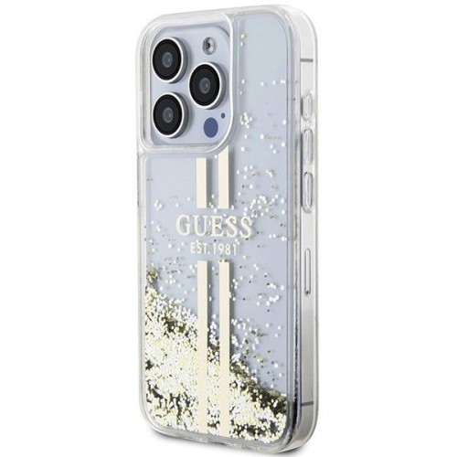 Etui Guess iPhone 15 Pro Liquid Glitter Gold Stripes - Złoty Pokrowiec