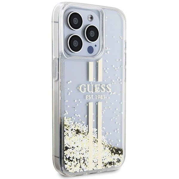 Etui Guess iPhone 15 Pro Liquid Glitter Gold Stripes - Złoty Pokrowiec