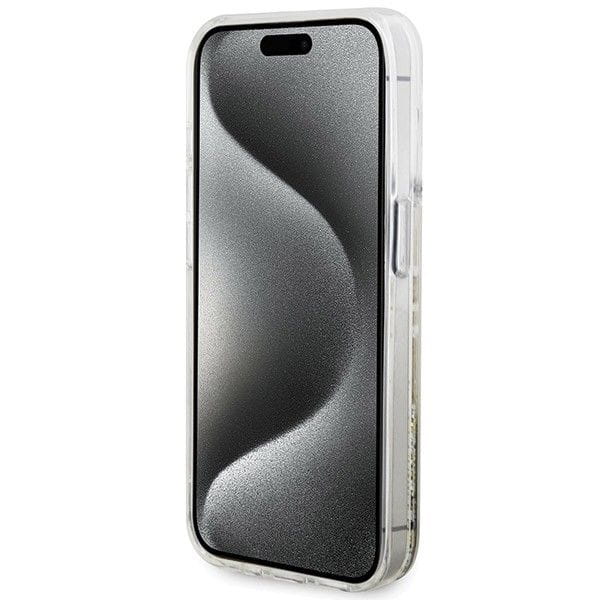Etui Guess iPhone 15 Pro Liquid Glitter Gold Stripes - Złoty Pokrowiec