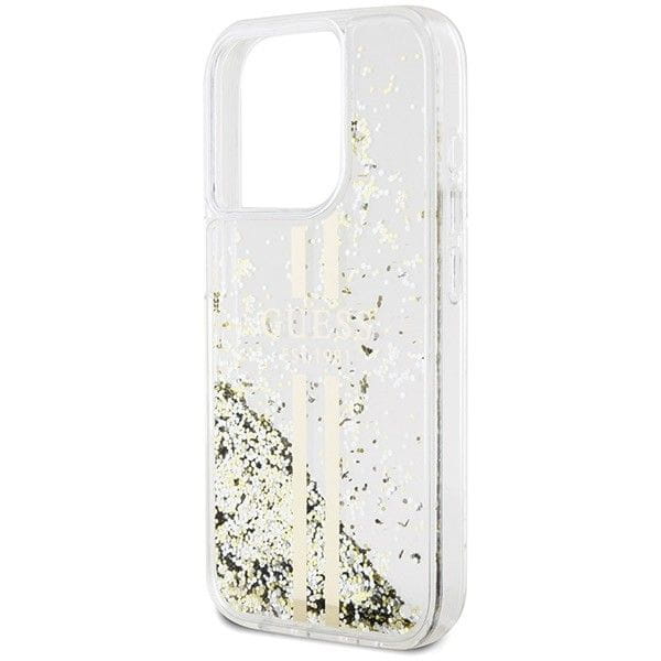 Etui Guess iPhone 15 Pro Liquid Glitter Gold Stripes - Złoty Pokrowiec