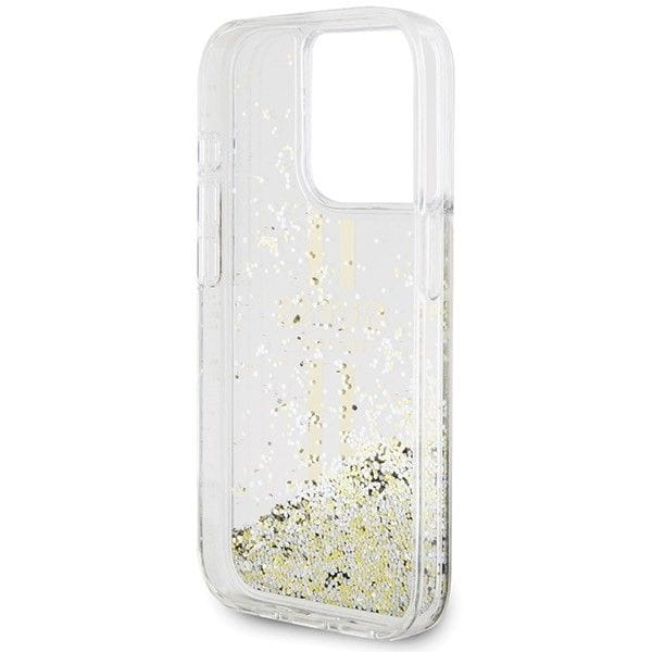 Etui Guess iPhone 15 Pro Liquid Glitter Gold Stripes - Złoty Pokrowiec