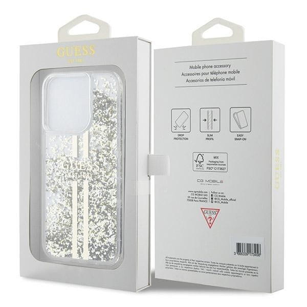 Etui Guess iPhone 15 Pro Liquid Glitter Gold Stripes - Złoty Pokrowiec