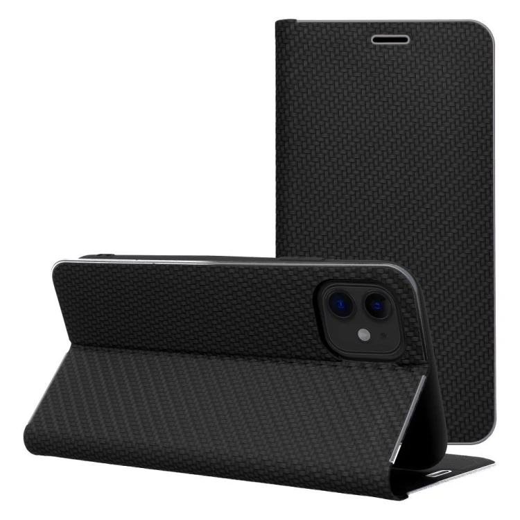 Etui z klapką Luna Book Carbon do iPhone 11 Aluminiowe Czarne