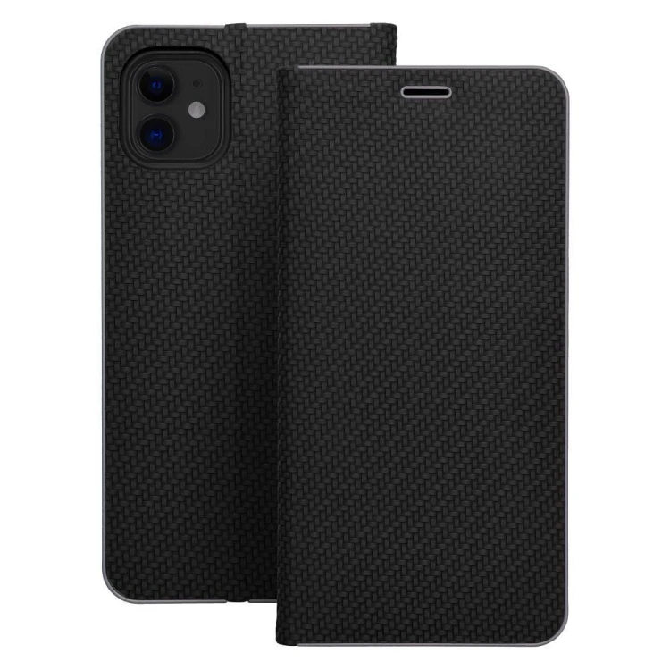 Etui z klapką Luna Book Carbon do iPhone 11 Aluminiowe Czarne