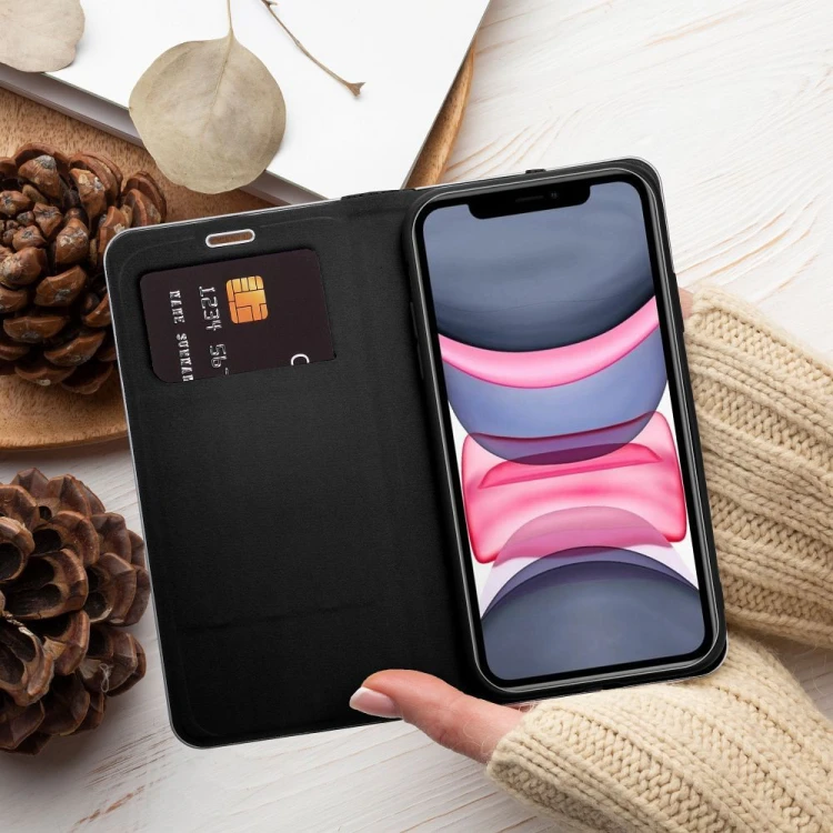 Etui z klapką Luna Book Carbon do iPhone 11 Aluminiowe Czarne