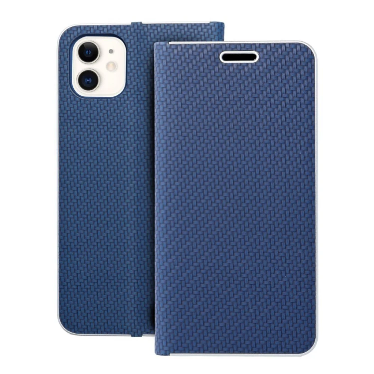 Etui z klapką Luna Book Carbon do iPhone 11 Aluminiowe Niebieskie