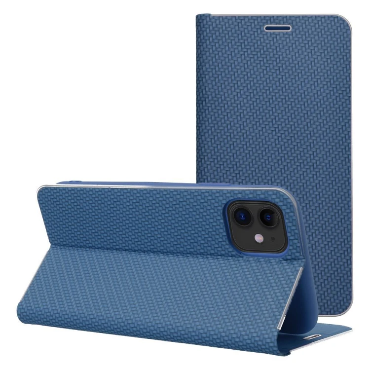 Etui z klapką Luna Book Carbon do iPhone 11 Aluminiowe Niebieskie