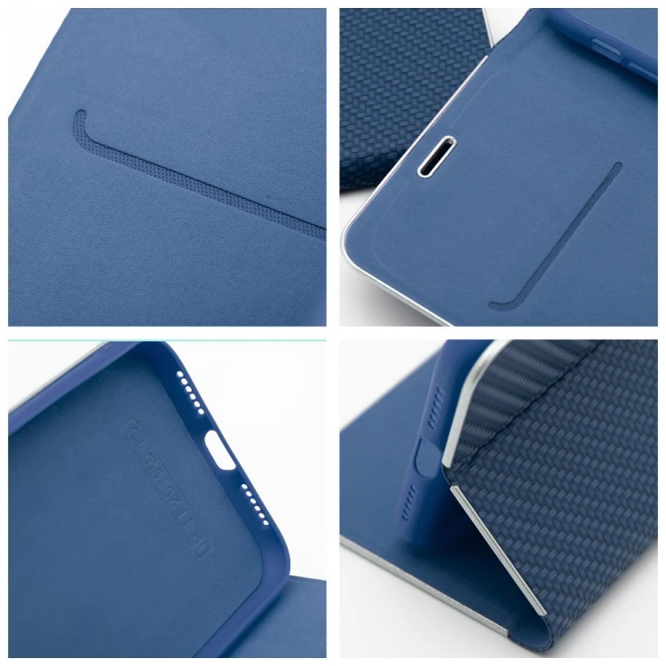 Etui z klapką Luna Book Carbon do iPhone 11 Aluminiowe Niebieskie