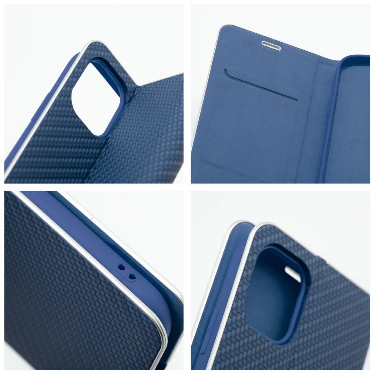 Etui z klapką Luna Book Carbon do iPhone 11 Aluminiowe Niebieskie