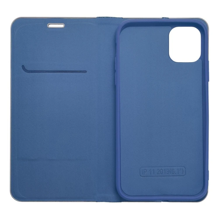 Etui z klapką Luna Book Carbon do iPhone 11 Aluminiowe Niebieskie
